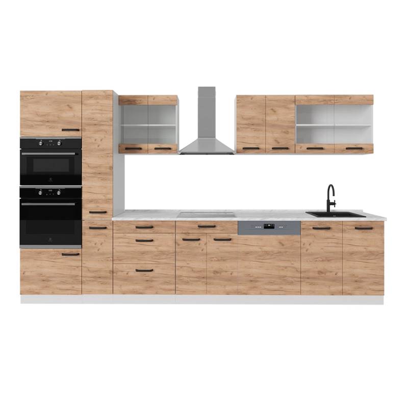 Vicco R-Line Küchenzeile Goldkraft Eiche/Weiß 350 cm AP Marmor von Vicco