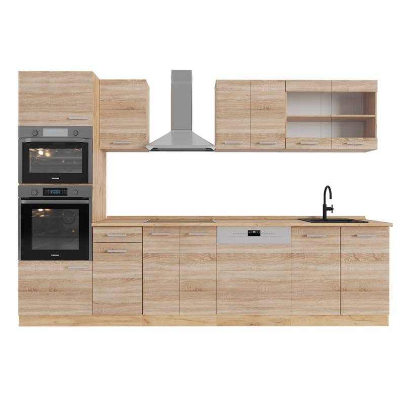 Vicco R-Line Küchenzeile Sonoma/Goldkraft Eiche 300 cm mit Hochschrankohne Arbeitsplatte von Vicco
