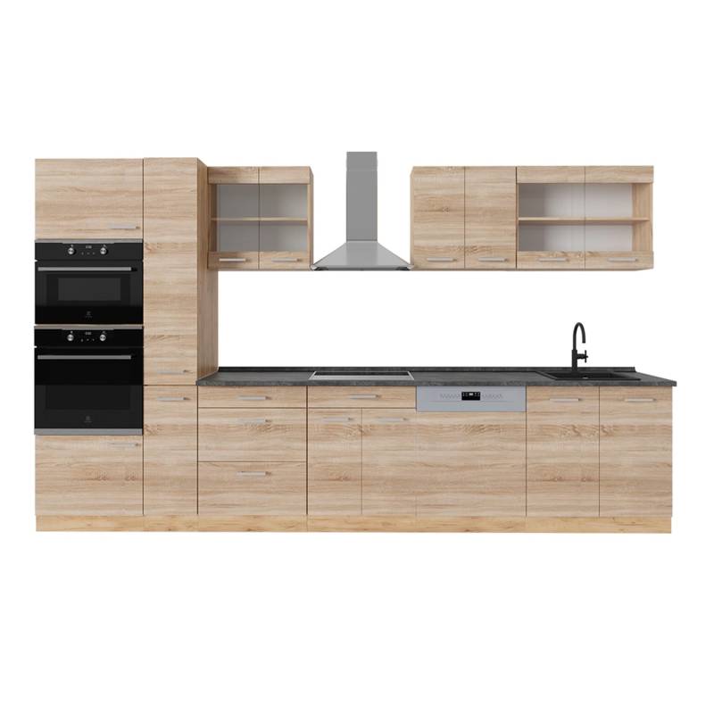 Vicco R-Line Küchenzeile Sonoma/Goldkraft Eiche 350 cm AP Anthrazit von Vicco