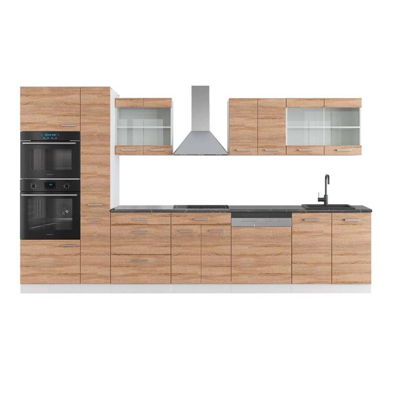 Vicco R-Line Küchenzeile Sonoma/Weiß 350 cm mit HochschrankAP Anthrazit von Vicco