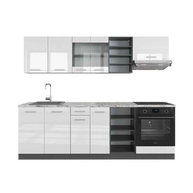 Vicco R-Line Küchenzeile Weiß Hochglanz/Anthrazit 240 cm AP Marmor von Vicco