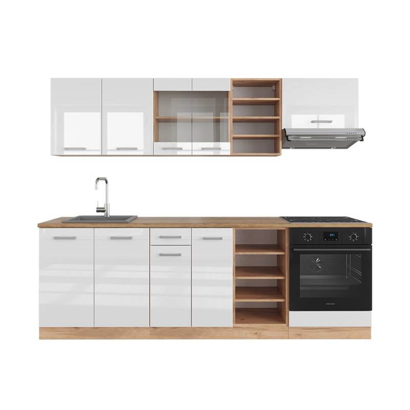 Vicco R-Line Küchenzeile Weiß Hochglanz/Goldkraft Eiche 240 cm AP Eiche von Vicco