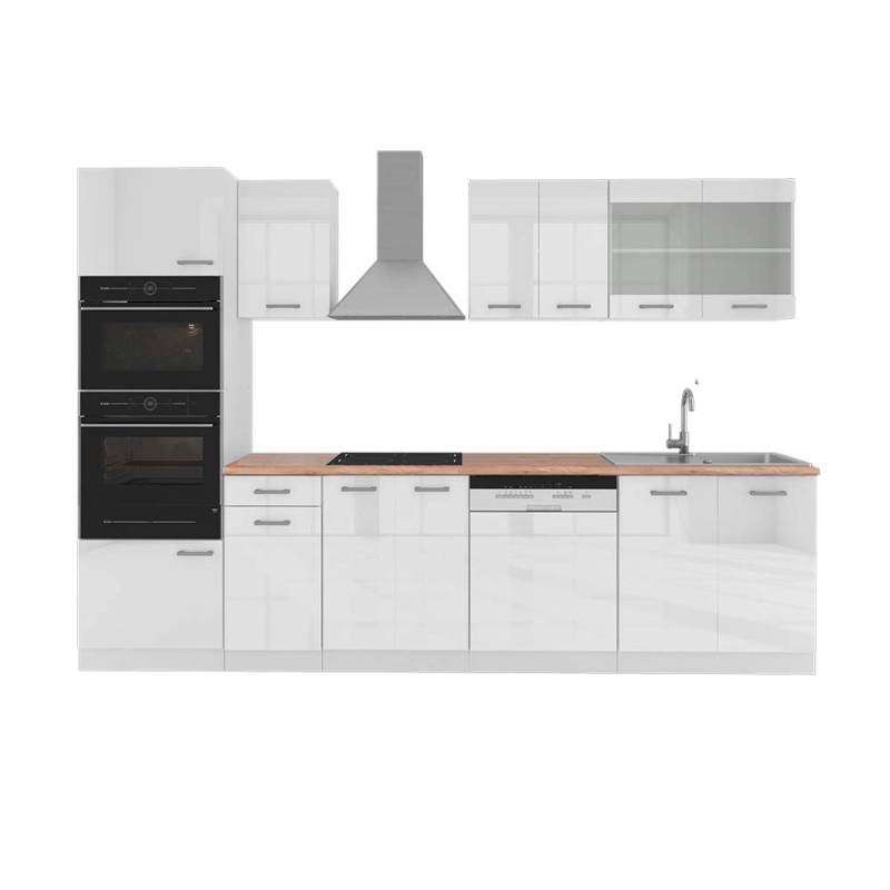 Vicco R-Line Küchenzeile Weiß Hochglanz/Weiß 300 cm mit HochschrankAP Eiche von Vicco