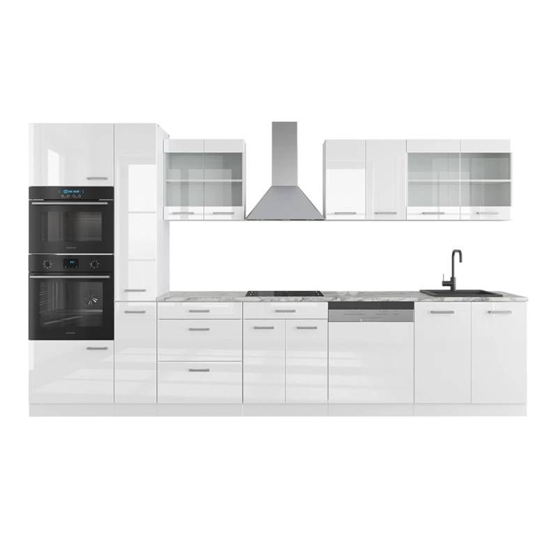 Vicco R-Line Küchenzeile Weiß Hochglanz/Weiß 350 cm mit Hochschrankohne Arbeitsplatte von Vicco