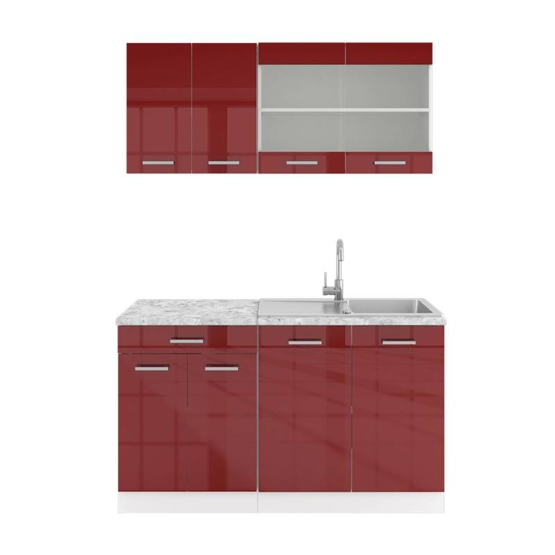 Vicco R-Line Mini-Küche Bordeaux Hochglanz/Weiß 140 cm ohne Arbeitsplatte von Vicco