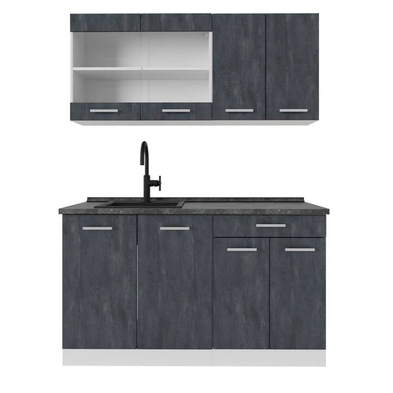 Vicco R-Line Mini Küche Schwarz Beton/Weiß 140 cm AP Anthrazit von Vicco