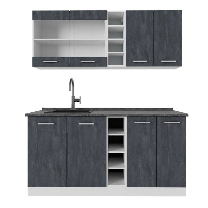 Vicco R-Line Mini-Küche Schwarz Beton/Weiß 160 cm AP Anthrazit von Vicco
