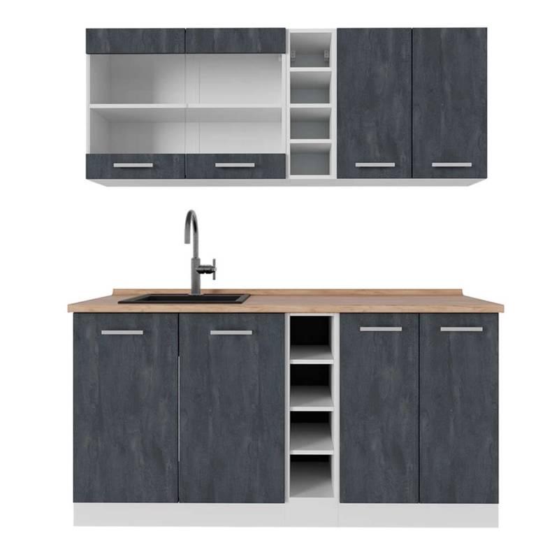 Vicco R-Line Mini-Küche Schwarz Beton/Weiß 160 cm AP Eiche von Vicco