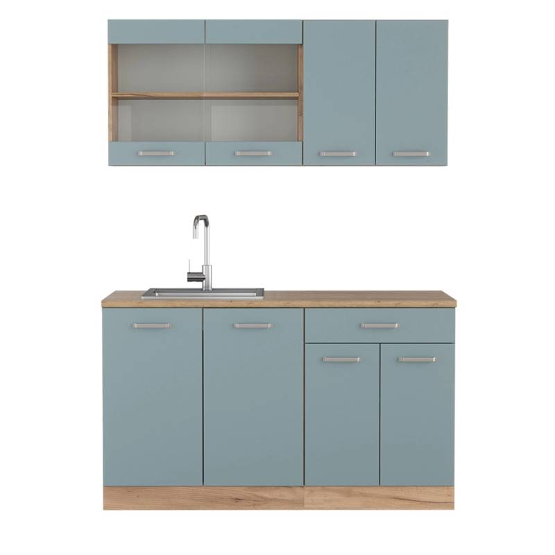 Vicco R-Line Single Küche Blau-Grau/Goldkraft Eiche 140 cm ohne Arbeitsplatte von Vicco