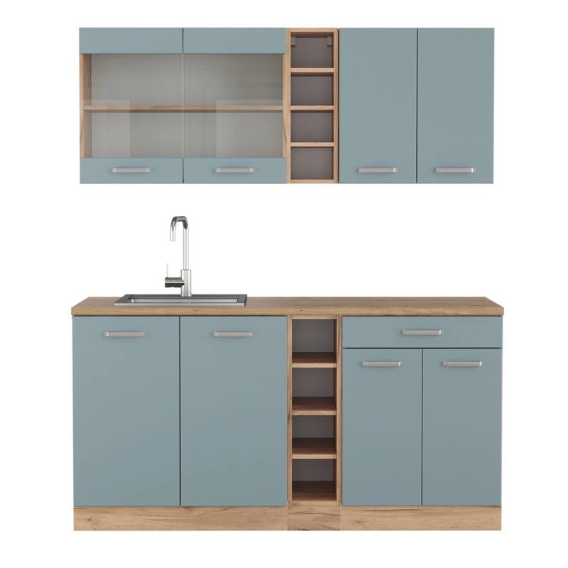 Vicco R-Line Single Küche Blau-Grau/Goldkraft Eiche 160 cm ohne Arbeitsplatte von Vicco