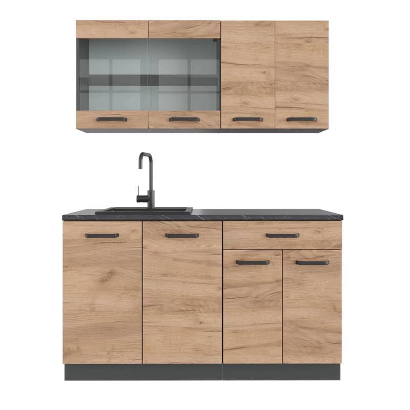 Vicco R-Line SingleKüche Goldkraft Eiche/Anthrazit 140 cm AP Anthrazit von Vicco