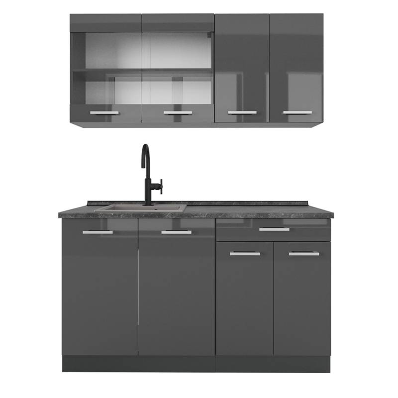 Vicco R-Line Singleküche Anthrazit Hochglanz/Anthrazit 140 cm AP Anthrazit von Vicco