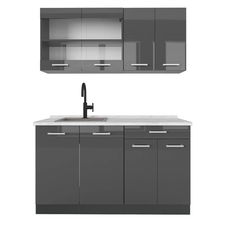 Vicco R-Line Singleküche Anthrazit Hochglanz/Anthrazit 140 cm AP Marmor von Vicco