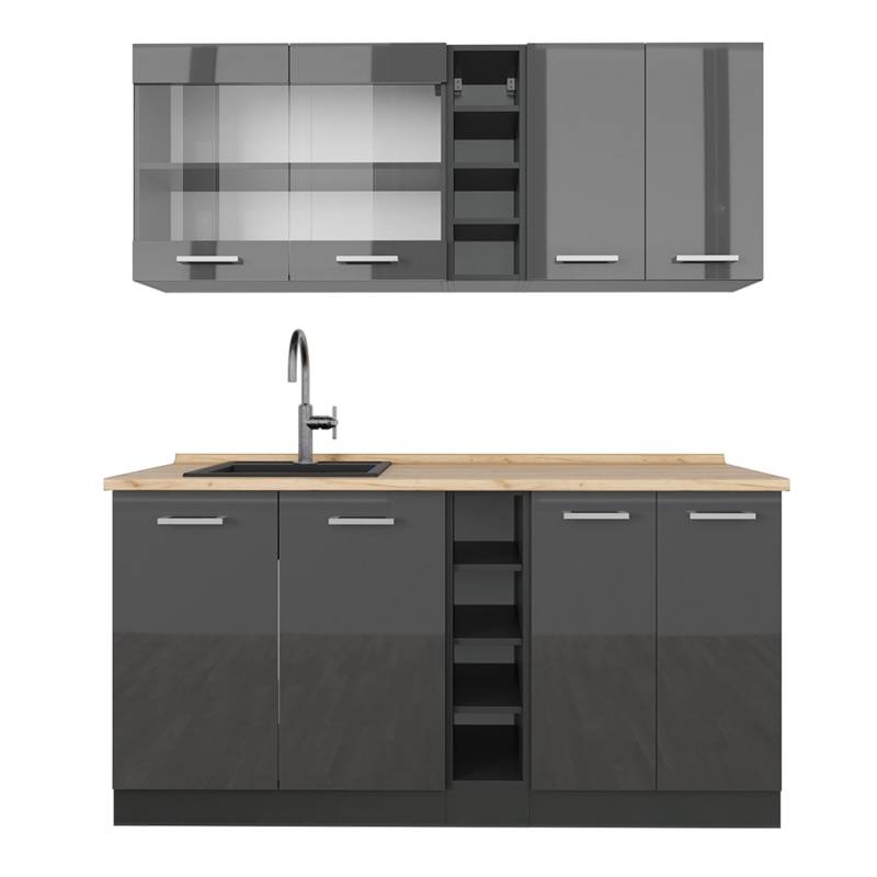 Vicco R-Line Singleküche Anthrazit Hochglanz/Anthrazit 160 cm AP Eiche von Vicco