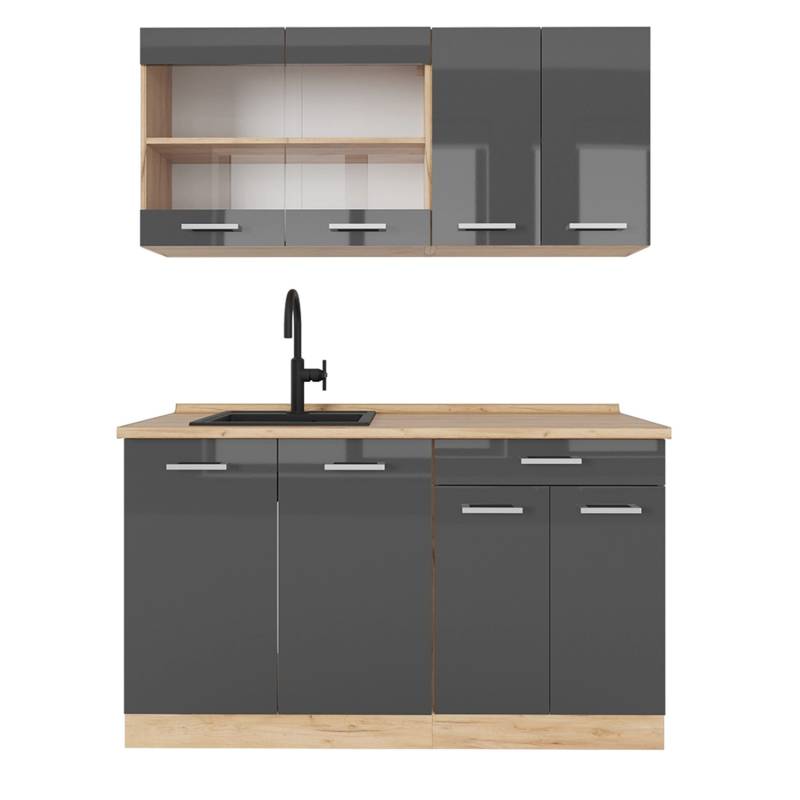 Vicco R-Line Singleküche Anthrazit Hochglanz/Goldkraft Eiche 140 cm ohne Arbeitsplatte von Vicco