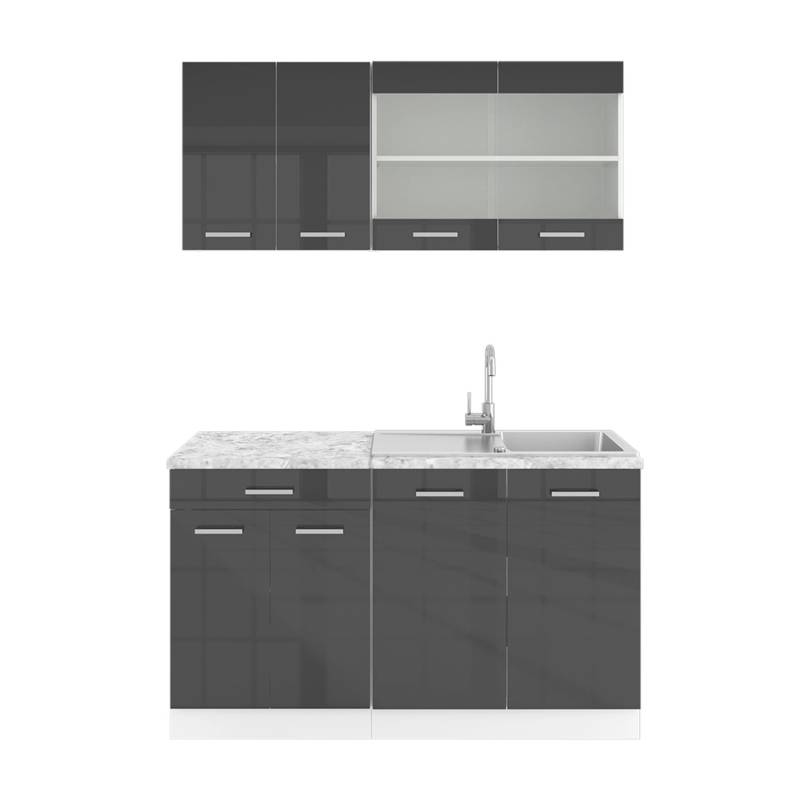 Vicco R-Line Singleküche Anthrazit Hochglanz/Weiß 140 cm AP Marmor von Vicco