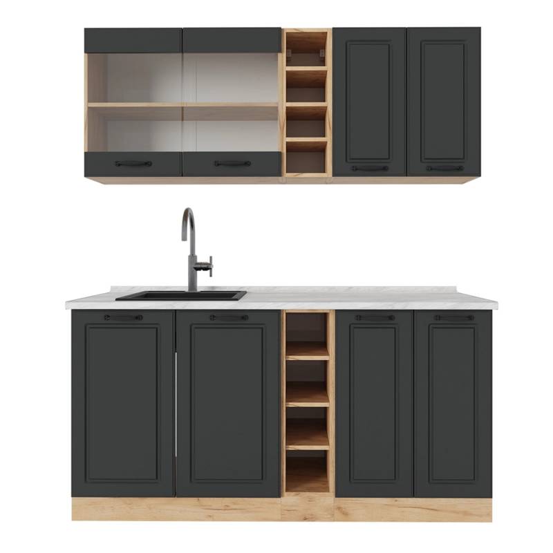 Vicco R-Line Singleküche Anthrazit Landhaus/Goldkraft Eiche 160 cm AP Marmor von Vicco