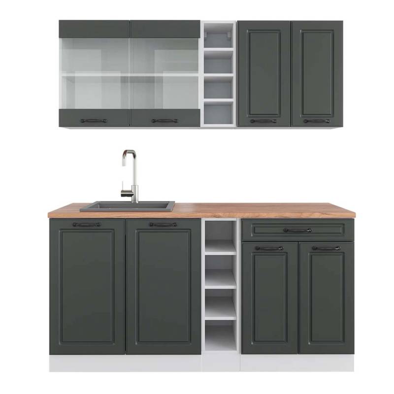 Vicco R-Line Singleküche Anthrazit Landhaus/Weiß 160 cm AP Eiche von Vicco