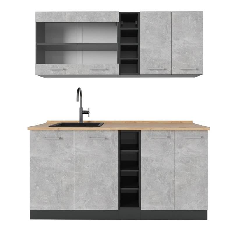 Vicco R-Line Singleküche Beton/Anthrazit 160 cm ohne Arbeitsplatte von Vicco