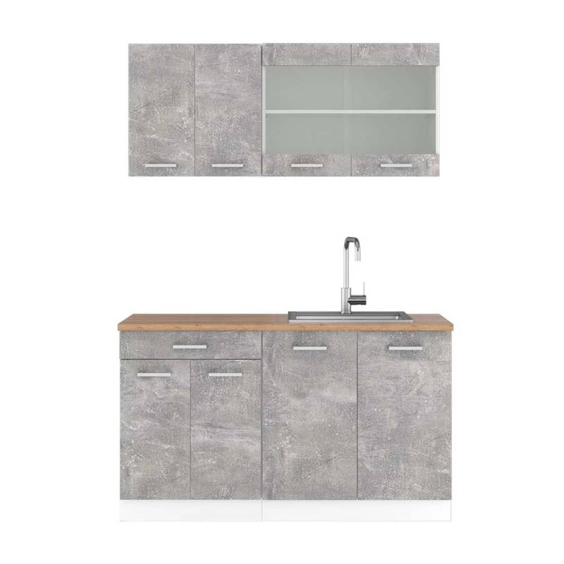 Vicco R-Line Singleküche Beton/Weiß 140 cm AP Eiche von Vicco