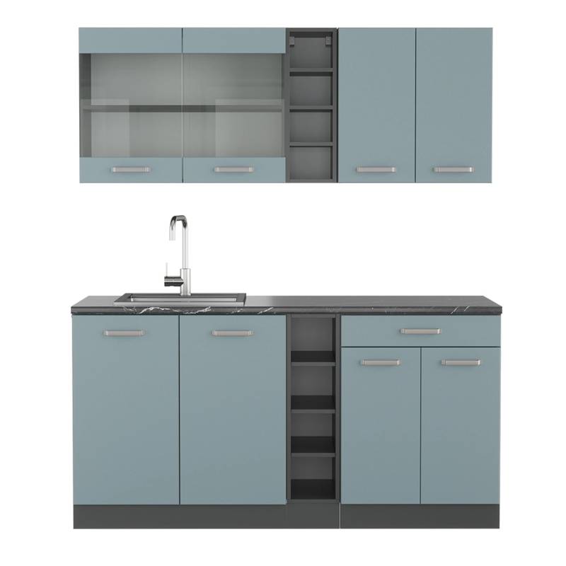 Vicco R-Line Singleküche Blau-Grau/Anthrazit 160 cm AP Anthrazit von Vicco