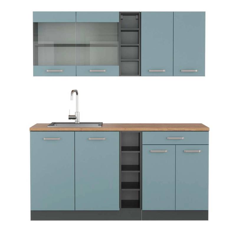 Vicco R-Line Singleküche Blau-Grau/Anthrazit 160 cm AP Eiche von Vicco