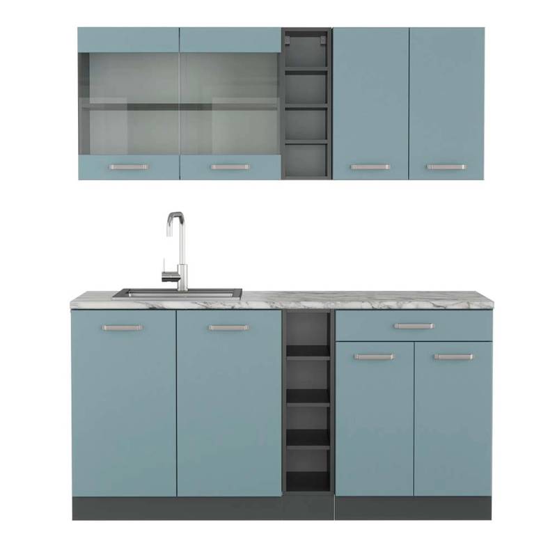 Vicco R-Line Singleküche Blau-Grau/Anthrazit 160 cm AP Marmor von Vicco