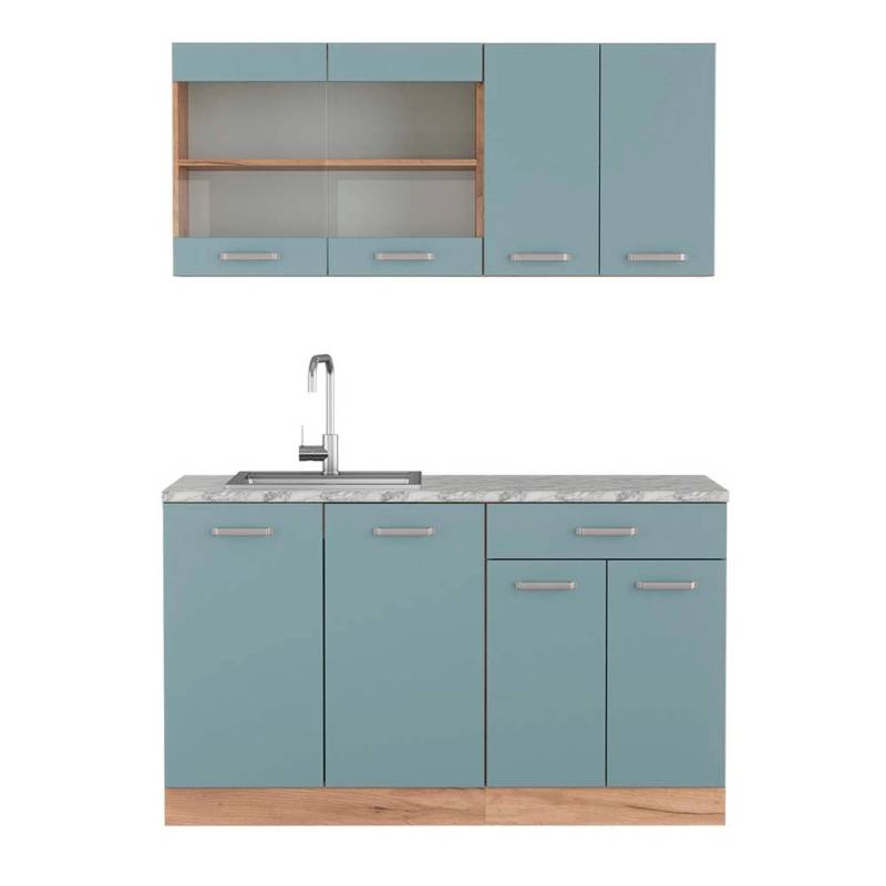 Vicco R-Line Singleküche Blau-Grau/Goldkraft Eiche 140 cm AP Marmor von Vicco