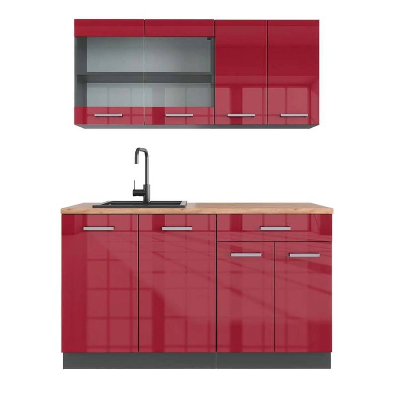 Vicco R-Line Singleküche Bordeaux Hochglanz/Anthrazit 140 cm AP Eiche von Vicco