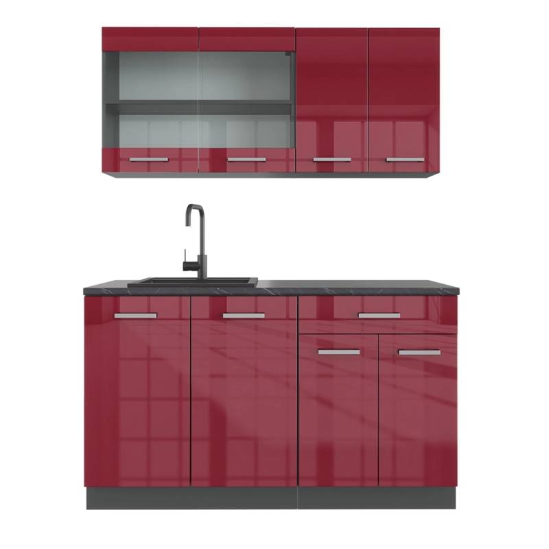 Vicco R-Line Singleküche Bordeaux Hochglanz/Anthrazit 140 cm ohne Arbeitsplatte von Vicco