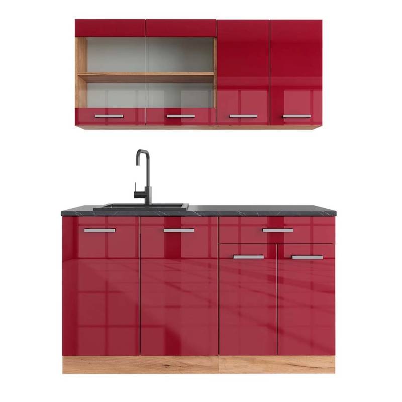Vicco R-Line Singleküche Bordeaux Hochglanz/Goldkraft Eiche 140 cm AP Anthrazit von Vicco