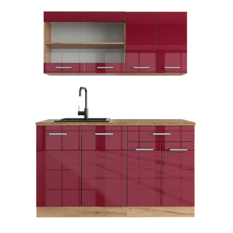 Vicco R-Line Singleküche Bordeaux Hochglanz/Goldkraft Eiche 140 cm ohne Arbeitsplatte von Vicco