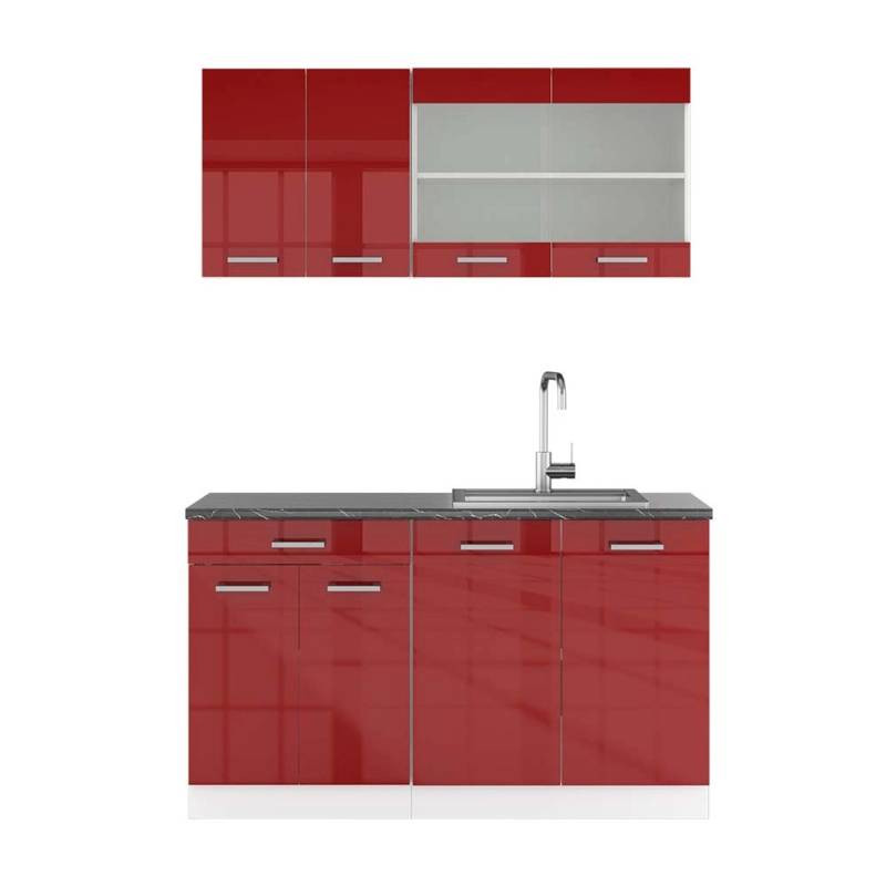 Vicco R-Line Singleküche Bordeaux Hochglanz/Weiß 140 cm AP Anthrazit von Vicco