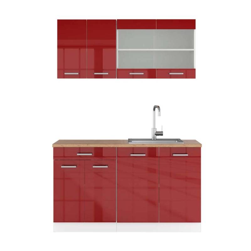 Vicco R-Line Singleküche Bordeaux Hochglanz/Weiß 140 cm AP Eiche von Vicco