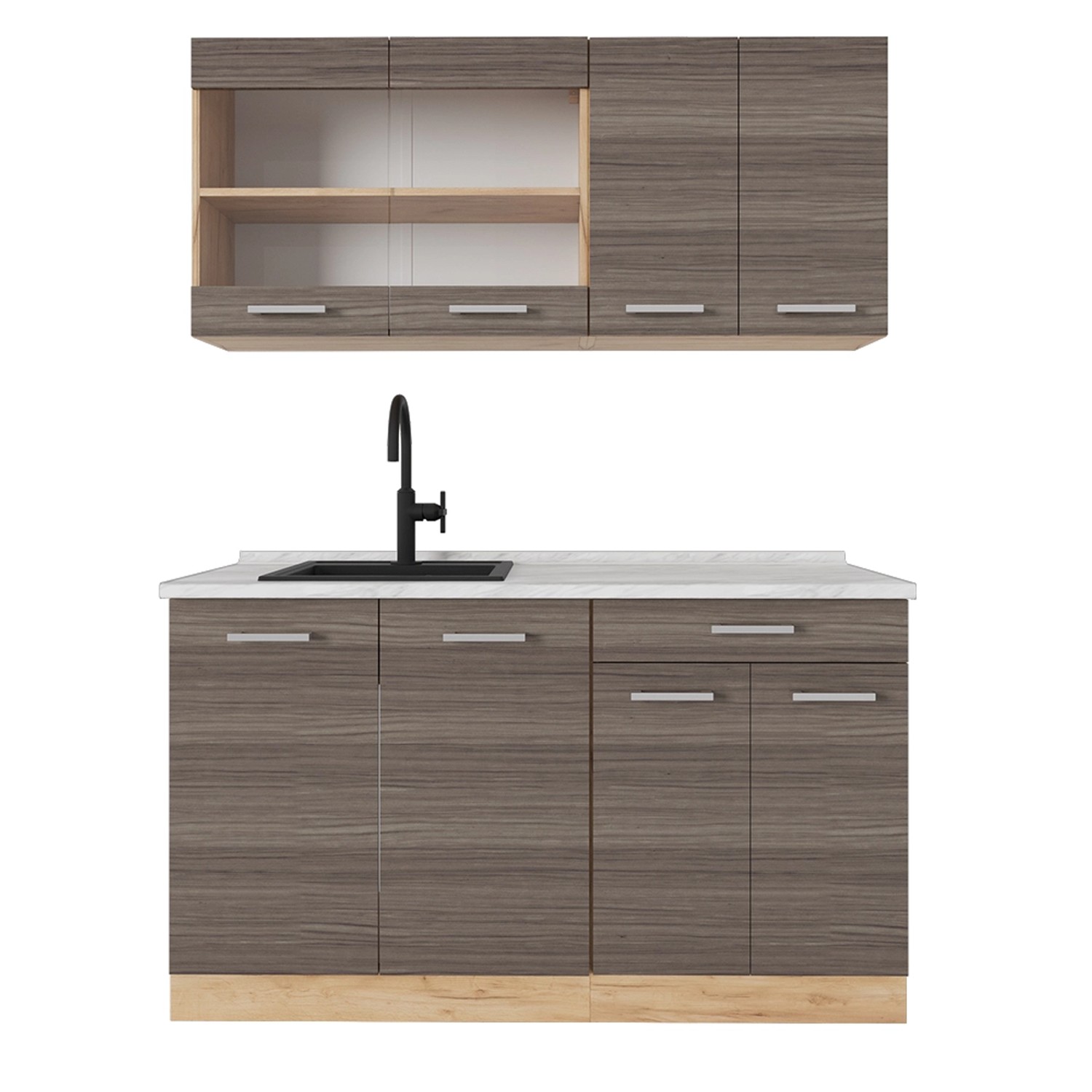 Vicco R-Line Singleküche Edelgrau/Goldkraft Eiche 140 cm AP Marmor von Vicco