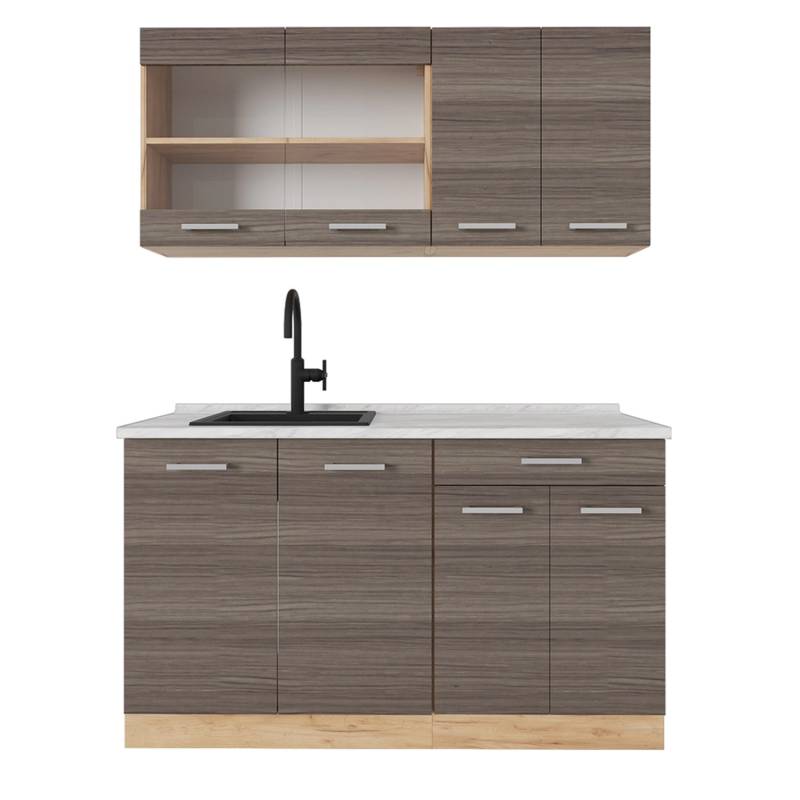 Vicco R-Line Singleküche Edelgrau/Goldkraft Eiche 140 cm AP Marmor von Vicco