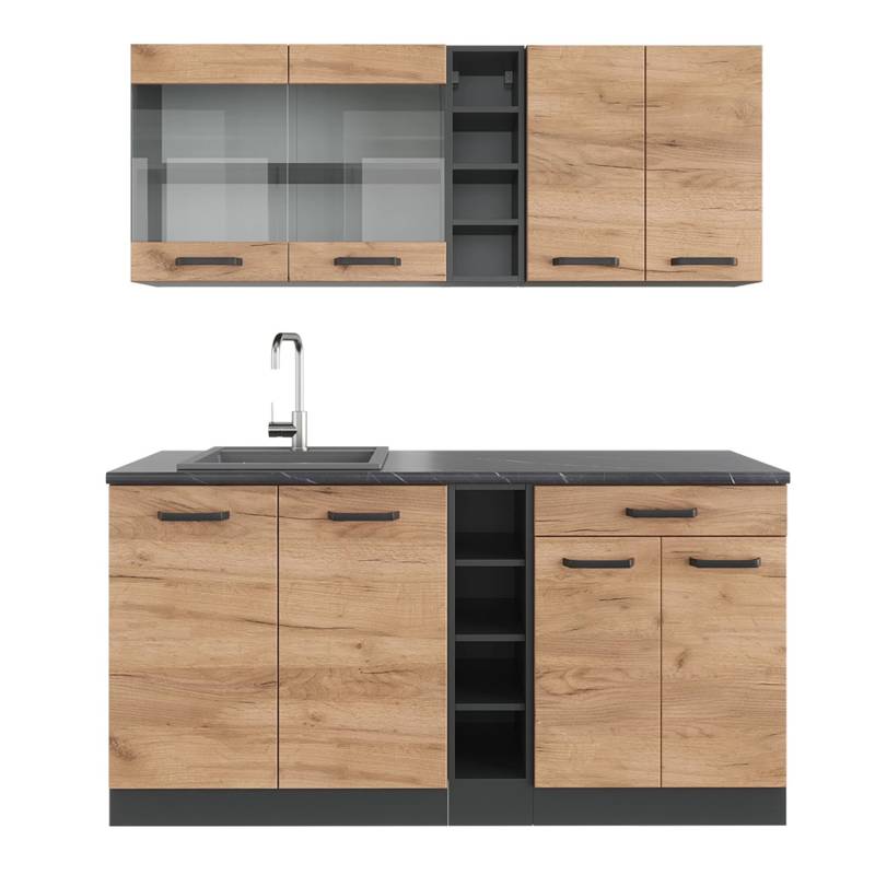 Vicco R-Line Singleküche Goldkraft Eiche/Anthrazit 160 cm ohne Arbeitsplatte von Vicco