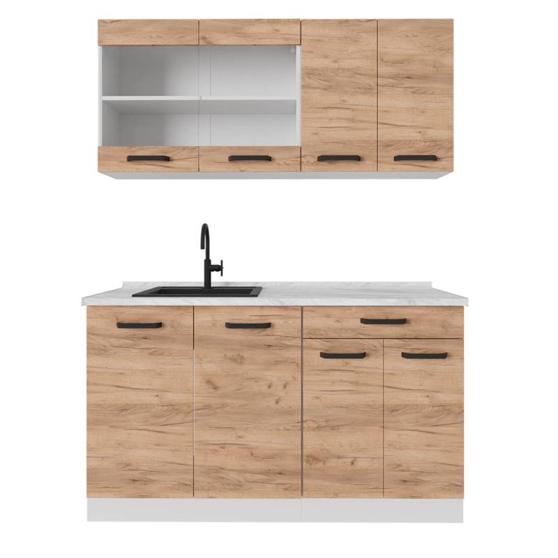 Vicco R-Line Singleküche Goldkraft Eiche/Weiß 140 cm AP Anthrazit von Vicco