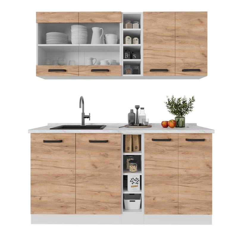 Vicco R-Line Singleküche Goldkraft Eiche/Weiß 160 cm ohne Arbeitsplatte von Vicco