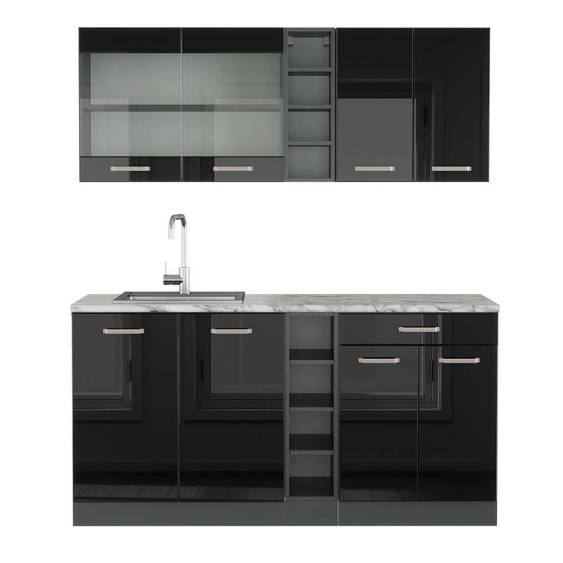 Vicco R-Line Singleküche Schwarz Hochglanz/Anthrazit 160 cm AP Marmor von Vicco