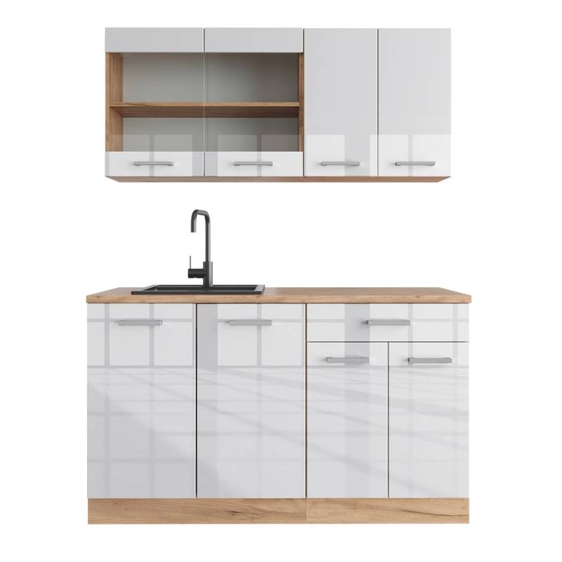 Vicco R-Line Singleküche Weiß Hochglanz/Goldkraft Eiche 140 cm ohne Arbeitsplatte von Vicco