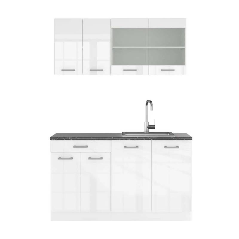 Vicco R-Line Singleküche Weiß Hochglanz/Weiß 140 cm AP Anthrazit von Vicco