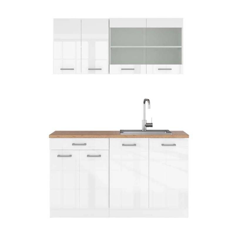 Vicco R-Line Singleküche Weiß Hochglanz/Weiß 140 cm AP Eiche von Vicco