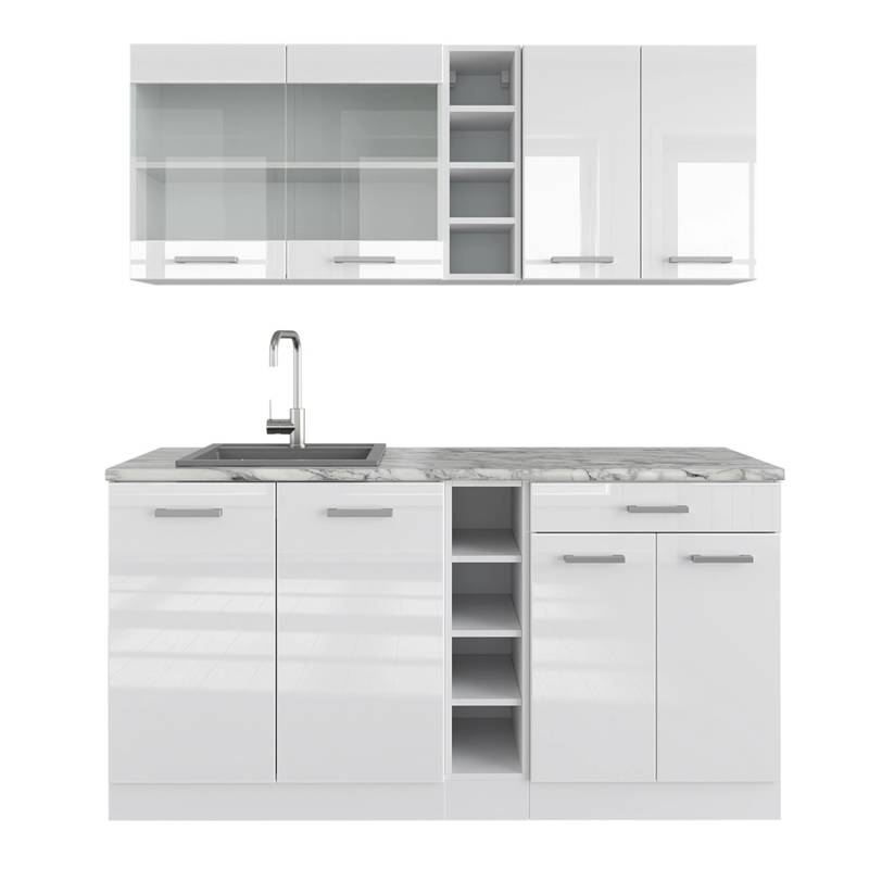 Vicco R-Line Singleküche Weiß Hochglanz/Weiß 160 cm ohne Arbeitsplatte von Vicco