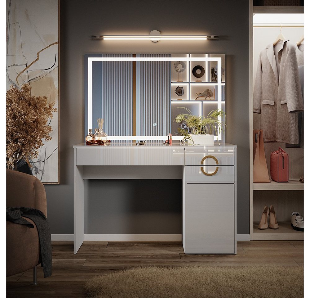 Vicco Schminktisch Adela, Weiß Hochglanz, 115 cm mit LED-Spiegel Vicco Schminktisch Adela, Weiß Hochglanz, 115 cm mit LED-Spiegel von Vicco
