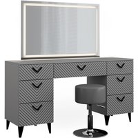 Vicco - Der Schminktisch Anett, Grau, 150 cm mit led Spiegel und Hocker von Vicco