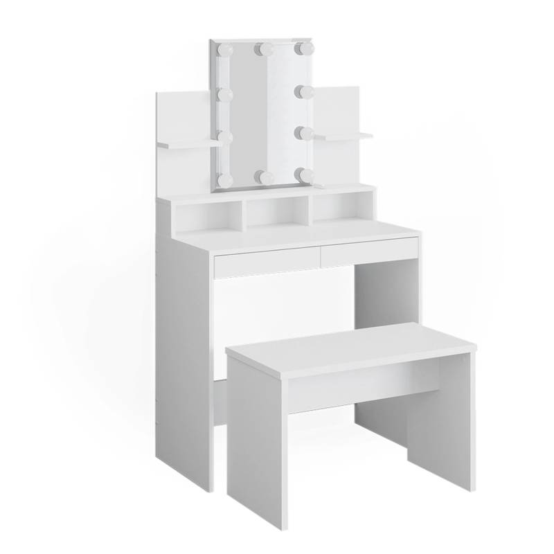 Vicco Schminktisch Ania Weiß 80 cm mit LED Beleuchtung und Bank von Vicco
