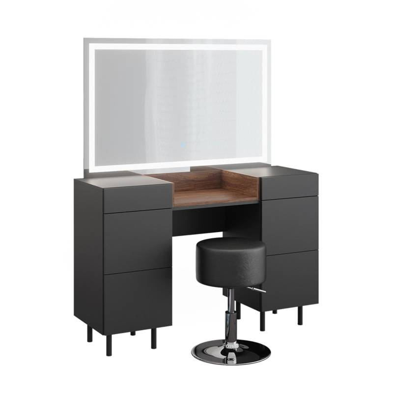 Vicco Schminktisch Anika Anthrazit/Nussbaum 120 cm mit LED Spiegel und Hocker von Vicco