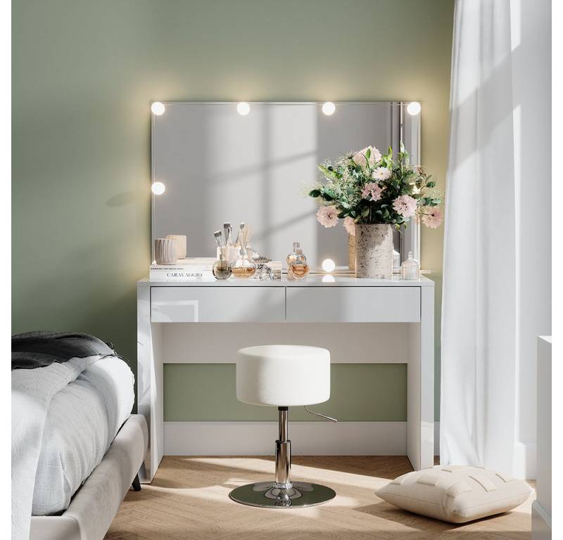 Vicco Schminktisch Annabelle, Weiß Hochglanz/Weiß, 110 cm mit LED-Beleuchtung und Ho... von Vicco