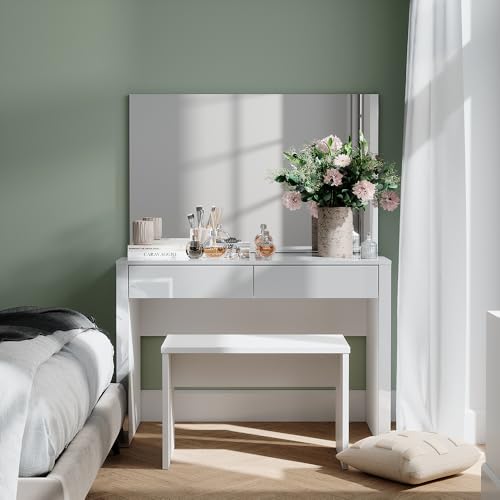 Vicco Schminktisch Annabelle, Weiß Hochglanz/Weiß, 110 cm mit Spiegel und Bank Vicco Schminktisch Annabelle, Weiß Hochglanz/Weiß, 110 cm mit Spiegel und Bank von Vicco